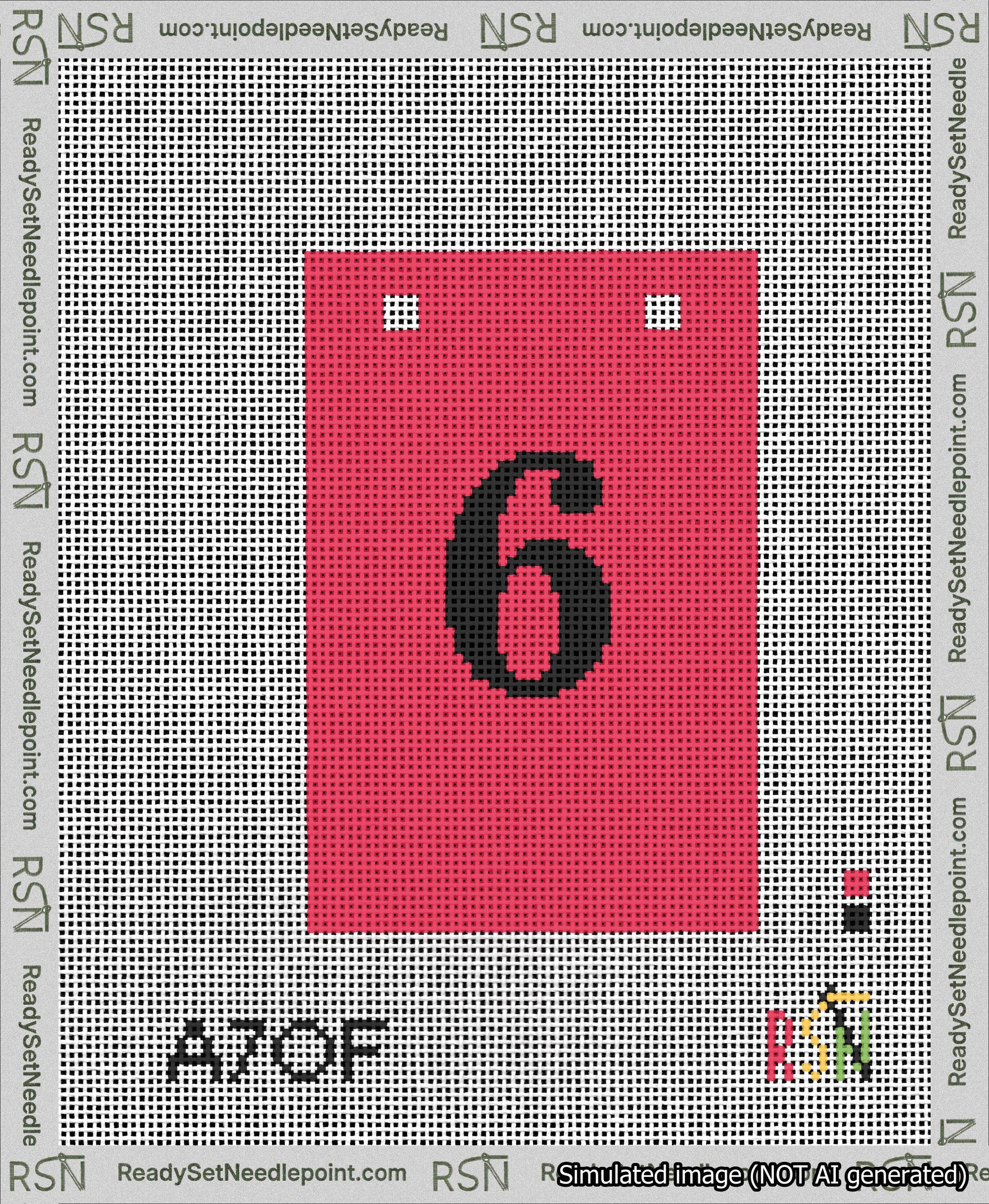 A taped needlepoint canvas with the design: Banner 13 mesh count Squared 6 Black on Red.