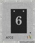 A taped needlepoint canvas with the design: Banner 13 mesh count Squared 6 White on Black.
