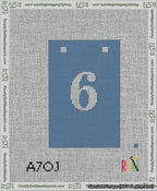 A taped needlepoint canvas with the design: Banner 13 mesh count Squared 6 White on Blue.