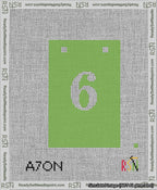 A taped needlepoint canvas with the design: Banner 13 mesh count Squared 6 White on Light Green.