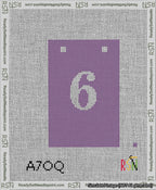 A taped needlepoint canvas with the design: Banner 13 mesh count Squared 6 White on Purple.
