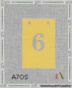 A taped needlepoint canvas with the design: Banner 13 mesh count Squared 6 White on Yellow.