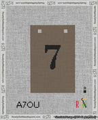 A taped needlepoint canvas with the design: Banner 13 mesh count Squared 7 Black on Brown.