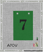 A taped needlepoint canvas with the design: Banner 13 mesh count Squared 7 Black on Green.