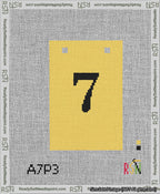 A taped needlepoint canvas with the design: Banner 13 mesh count Squared 7 Black on Yellow.