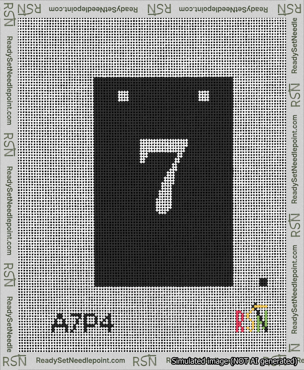 A taped needlepoint canvas with the design: Banner 13 mesh count Squared 7 White on Black.