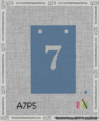 A taped needlepoint canvas with the design: Banner 13 mesh count Squared 7 White on Blue.