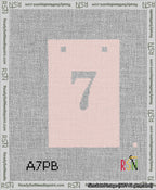 A taped needlepoint canvas with the design: Banner 13 mesh count Squared 7 White on Pink.