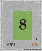A taped needlepoint canvas with the design: Banner 13 mesh count Squared 8 Black on Light Green.