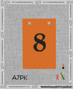 A taped needlepoint canvas with the design: Banner 13 mesh count Squared 8 Black on Orange.
