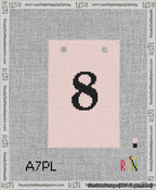 A taped needlepoint canvas with the design: Banner 13 mesh count Squared 8 Black on Pink.