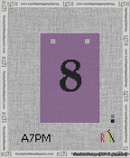 A taped needlepoint canvas with the design: Banner 13 mesh count Squared 8 Black on Purple.