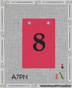 A taped needlepoint canvas with the design: Banner 13 mesh count Squared 8 Black on Red.