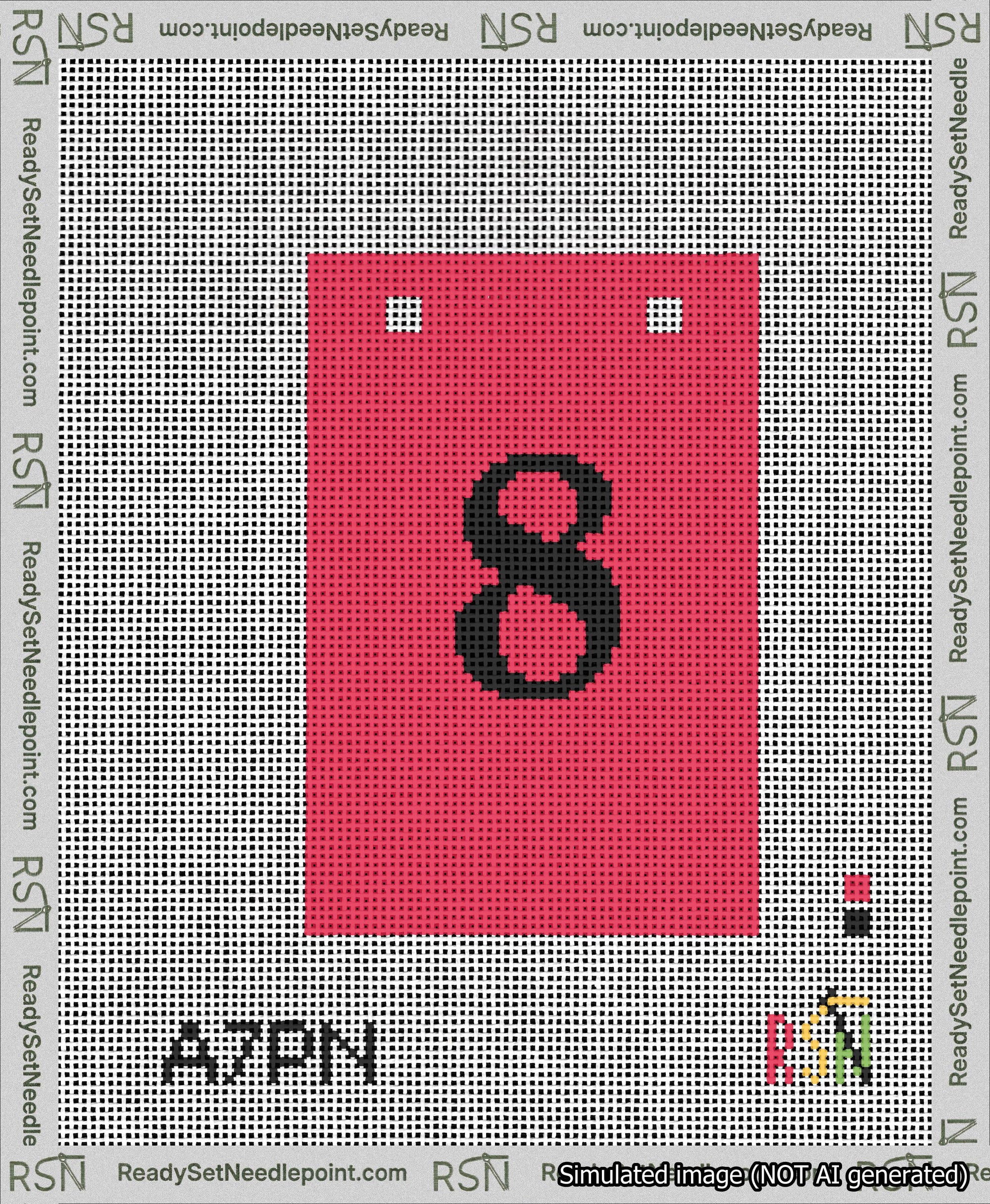 A taped needlepoint canvas with the design: Banner 13 mesh count Squared 8 Black on Red.
