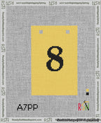A taped needlepoint canvas with the design: Banner 13 mesh count Squared 8 Black on Yellow.