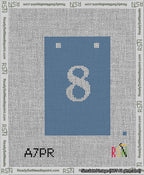 A taped needlepoint canvas with the design: Banner 13 mesh count Squared 8 White on Blue.