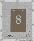 A taped needlepoint canvas with the design: Banner 13 mesh count Squared 8 White on Brown.