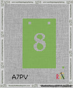 A taped needlepoint canvas with the design: Banner 13 mesh count Squared 8 White on Light Green.