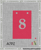 A taped needlepoint canvas with the design: Banner 13 mesh count Squared 8 White on Red.