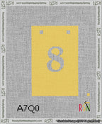 A taped needlepoint canvas with the design: Banner 13 mesh count Squared 8 White on Yellow.