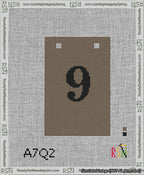 A taped needlepoint canvas with the design: Banner 13 mesh count Squared 9 Black on Brown.