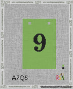 A taped needlepoint canvas with the design: Banner 13 mesh count Squared 9 Black on Light Green.
