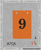 A taped needlepoint canvas with the design: Banner 13 mesh count Squared 9 Black on Orange.