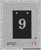 A taped needlepoint canvas with the design: Banner 13 mesh count Squared 9 White on Black.