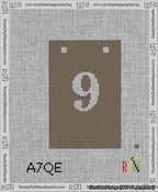 A taped needlepoint canvas with the design: Banner 13 mesh count Squared 9 White on Brown.