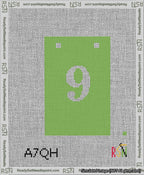 A taped needlepoint canvas with the design: Banner 13 mesh count Squared 9 White on Light Green.