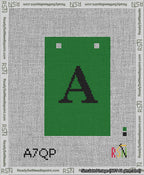 A taped needlepoint canvas with the design: Banner 13 mesh count Squared A Black on Green.