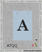 A taped needlepoint canvas with the design: Banner 13 mesh count Squared A Black on Light Blue.