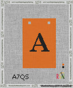A taped needlepoint canvas with the design: Banner 13 mesh count Squared A Black on Orange.