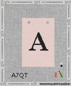 A taped needlepoint canvas with the design: Banner 13 mesh count Squared A Black on Pink.