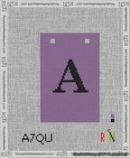 A taped needlepoint canvas with the design: Banner 13 mesh count Squared A Black on Purple.