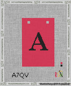 A taped needlepoint canvas with the design: Banner 13 mesh count Squared A Black on Red.