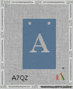 A taped needlepoint canvas with the design: Banner 13 mesh count Squared A White on Blue.
