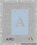 A taped needlepoint canvas with the design: Banner 13 mesh count Squared A White on Light Blue.