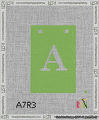 A taped needlepoint canvas with the design: Banner 13 mesh count Squared A White on Light Green.