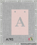 A taped needlepoint canvas with the design: Banner 13 mesh count Squared A White on Pink.