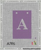 A taped needlepoint canvas with the design: Banner 13 mesh count Squared A White on Purple.