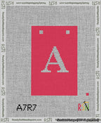 A taped needlepoint canvas with the design: Banner 13 mesh count Squared A White on Red.