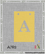A taped needlepoint canvas with the design: Banner 13 mesh count Squared A White on Yellow.