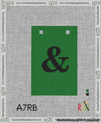 A taped needlepoint canvas with the design: Banner 13 mesh count Squared Ampersand Black on Green.