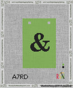 A taped needlepoint canvas with the design: Banner 13 mesh count Squared Ampersand Black on Light Green.