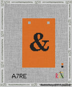 A taped needlepoint canvas with the design: Banner 13 mesh count Squared Ampersand Black on Orange.