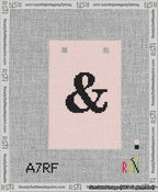 A taped needlepoint canvas with the design: Banner 13 mesh count Squared Ampersand Black on Pink.