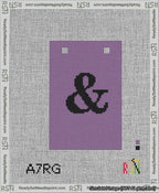 A taped needlepoint canvas with the design: Banner 13 mesh count Squared Ampersand Black on Purple.