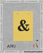 A taped needlepoint canvas with the design: Banner 13 mesh count Squared Ampersand Black on Yellow.