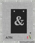 A taped needlepoint canvas with the design: Banner 13 mesh count Squared Ampersand White on Black.